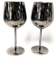 Pair of New Unbreakable Stainless Steel Dark Wash Wine Glasses, 8.25" Tall Each