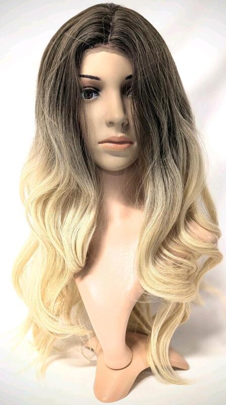 New 20"+ Wavy Ombre Blond to Brunette Partial Lace-Front Wig
