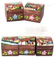 5 Handmade Handpainted Wooden Trinket / Ring Boxes, 1.8" Tall Each