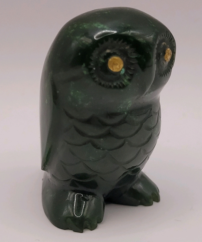 Hand Carved Green Stone Owl , 2" Tall