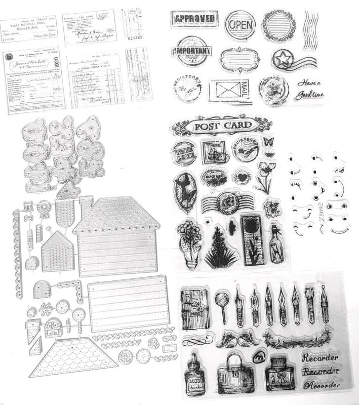7 New Stamp Sheets! Clear Silicone : Checks, Pen / Ink, Mail, Post Card, Cartoon Faces, Metal: Numbers & House Parts, Up To 3" Long