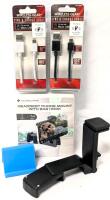 2 New Phone Mounts, Phone Stand 1.75" Tall, 2&times; Micro USB Charging Cables 10' Long Each