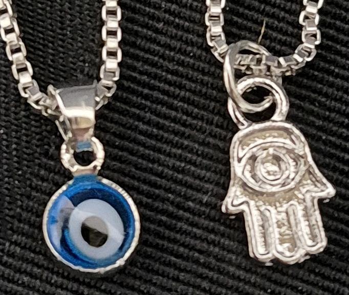 2 New Box Chain Necklaces with Eye & Hand Pendant