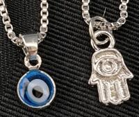 2 New Box Chain Necklaces with Eye & Hand Pendant
