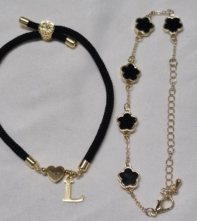 2 New Bracelets - Clovers & Initial "L" with Heart