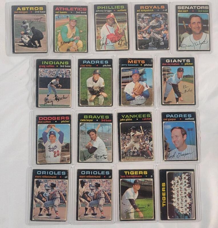 1971 Topps MLB Baseball Trading Card Singles , 17 Trading Cards .