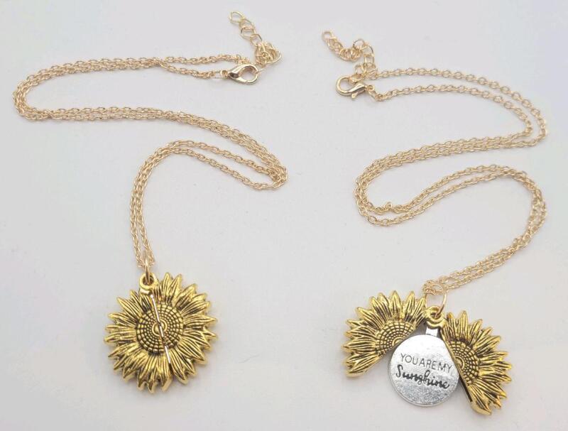Two (2) New Sunflower Pendant & Chain Necklaces . Chain measures 18" long .