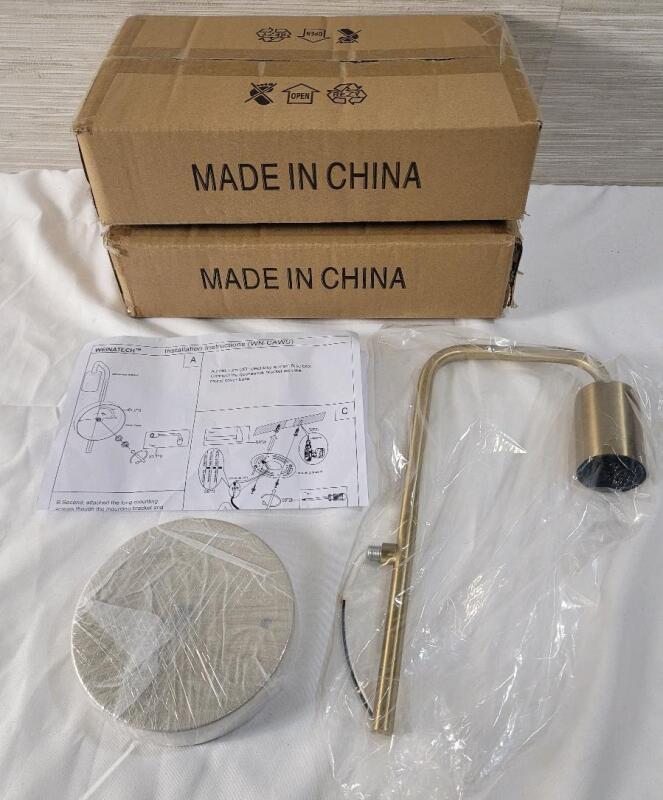 Two (2) New Gold Finish Pendant Wall Sconce Lights .