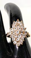 Lovely Size 6 18K GF Gold Filled Cluster Ring With Faceted Clear Stones