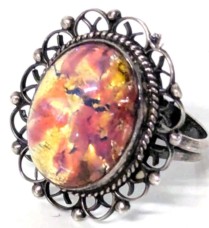 Vintage Size 5.5 Stamped Plata 925 Hecho Mexico Ring With Bezel-Set Cabochon