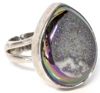 Signed Sajen Size 8+ Sterling Silver Stamped 925 Bezel-Set Peacock Druzy Quartz Open-Cuff Ring