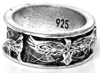 Neat Size 6 Sterling Silver Ring Stamped 925 With Raven & Wolf Motif