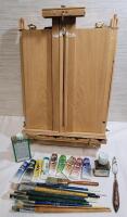 Portable French Sketch Box Artsit Easel w/Paint Brushes & Oil Paints .