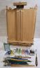 Portable French Sketch Box Artsit Easel w/Paint Brushes & Oil Paints .