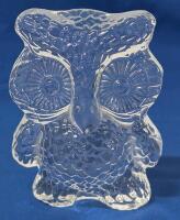 Vintage Unsigned Viking Glass Super Cute Chunky Ice Owl Paperweight, Freestanding, 5.25" Long, No Chips or Cracks