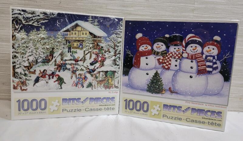 Two (2) New Bits and Pieces 1000pc. Winter Scene Puzzles . Both Sealed