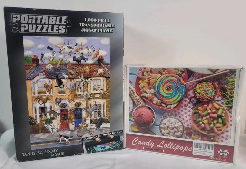 Two (2) 1000pc. Puzzles . One (1) New & Sealed - Candy Lollipops & One (1) Open - No Mat .