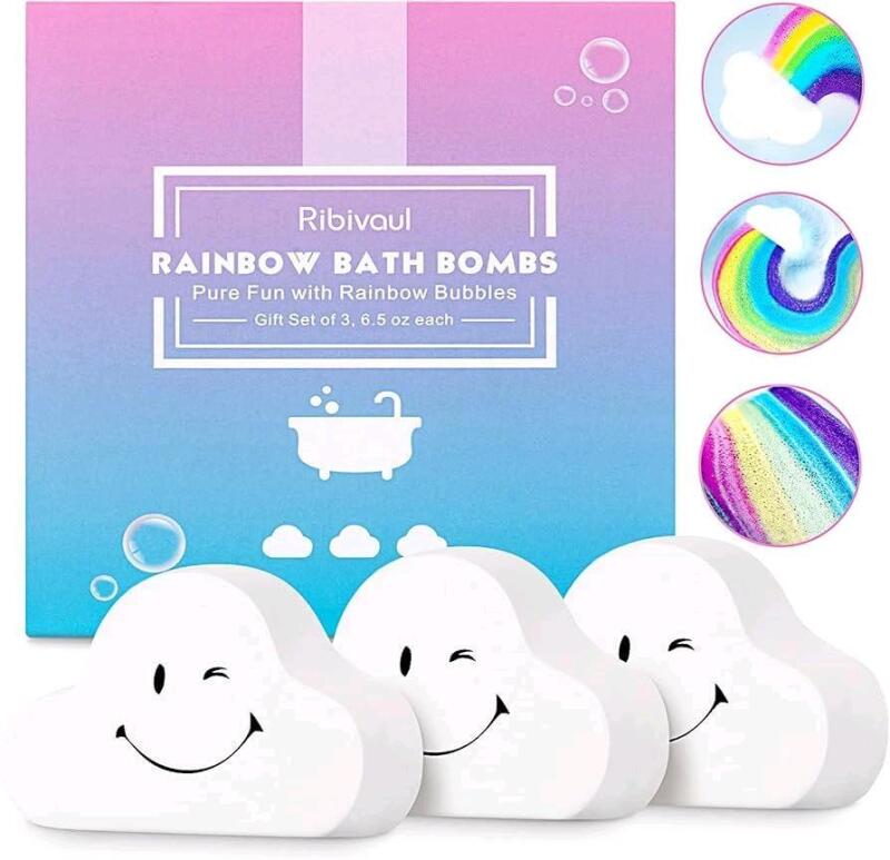 [EXP 03/2024] New Ribivaul 3-Pack Rainbow Bath Bombs, 6.5oz Each
