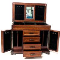 Really Nice Large Jewelry Box With 4 Drawers, Mirror in Lid, 2&times; Side Cabinets With Necklace Holders - 13" Tall