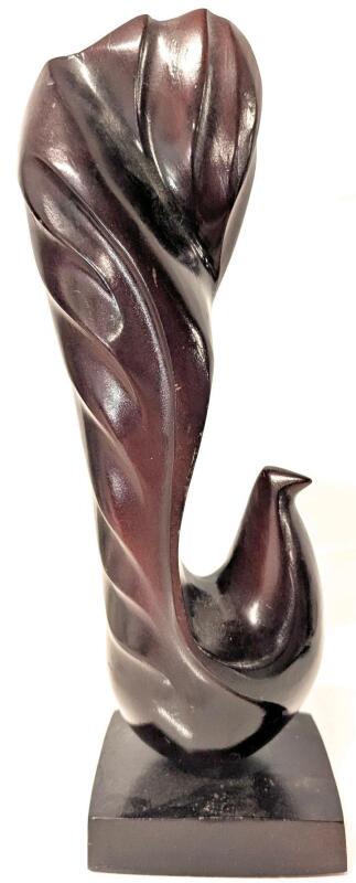 MCM Stunning Vintage Mahogany Wood Fanciful Abstract Bird Sculpture, Unsigned, 13.5" Tall
