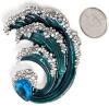 Large Rhinestone Enamel Hokusai-Style Crashing Wave Brooch 2.5" Long - 2