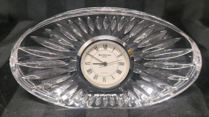 Waterford Crystal Miniature Quartz Mantle Clock . Untested , Requires battery . Measures 4.5"&times;2.5"&times;1"