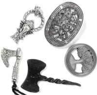 Forged Iron Viking Axe Pendant, Viking Turtle Brooch, Mini Metal Viking Axe on Cord, Ganesha Pendant & Chunky Heavy Tree of Life Coin, Up To 2.4" Long