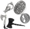 Forged Iron Viking Axe Pendant, Viking Turtle Brooch, Mini Metal Viking Axe on Cord, Ganesha Pendant & Chunky Heavy Tree of Life Coin, Up To 2.4" Long