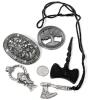 Forged Iron Viking Axe Pendant, Viking Turtle Brooch, Mini Metal Viking Axe on Cord, Ganesha Pendant & Chunky Heavy Tree of Life Coin, Up To 2.4" Long - 2