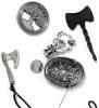 Forged Iron Viking Axe Pendant, Viking Turtle Brooch, Mini Metal Viking Axe on Cord, Ganesha Pendant & Chunky Heavy Tree of Life Coin, Up To 2.4" Long - 3