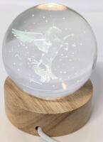 Neat 3D Laser Winged Unicorn Crystal Ball on Wood Stand With USB-Powered Light, 3" Tall on Stand