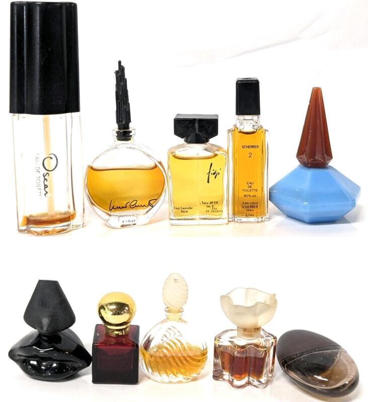 10 Vintage Designer Mini Perfume Bottles: Oacar de la Renta. Lauren by Ralph Lauren, Guy Laroche, LOULOU by Cacharel, Scherrer 2, Oscar de la Toilette, Nino Cerruti + - Up To 3.75" Long