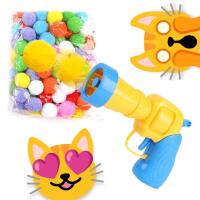 New Plastic Pull-Back Ball Launcher Gun Cat/Kid Toy With 75+ Soft Light Fuzzy Balls