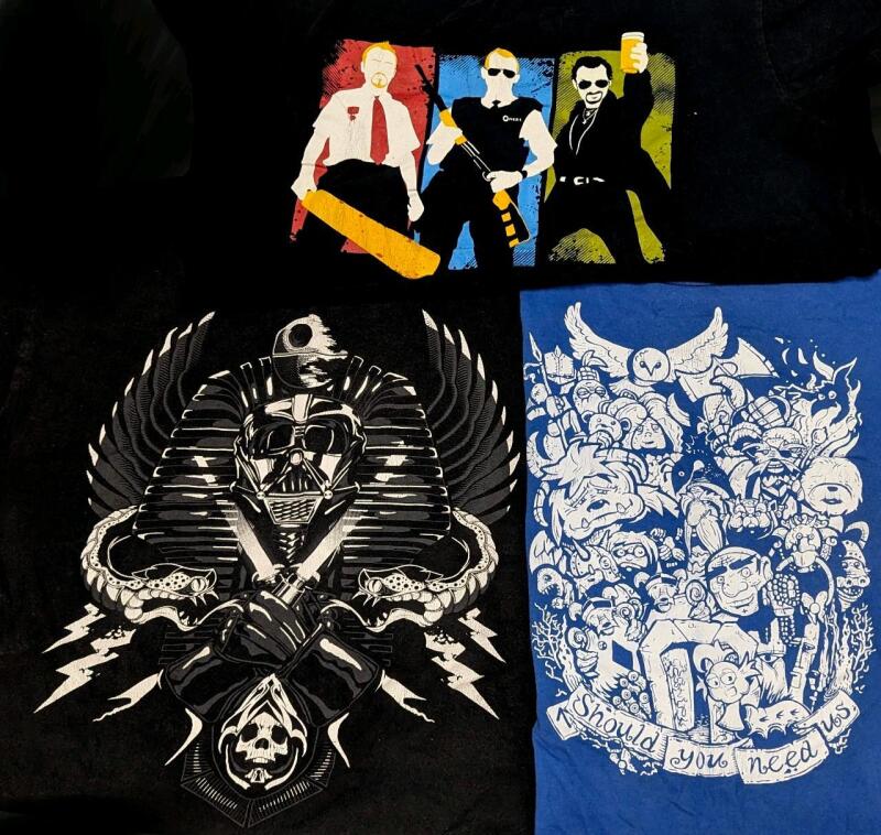 3 Size LG/XL Men's : Sean of The Dead - Hot Fuzz - World's End Cornetto Trilogy, Star Wars, Labyrinth Graphic T-Shirts (See Desc)