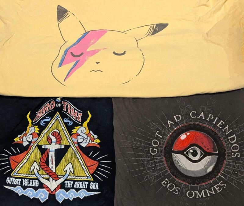 3 Size XL Women's / LG Men's Pokemon & Legend of Zelda : Wind Waker Graphic T-Shirts (See Desc)