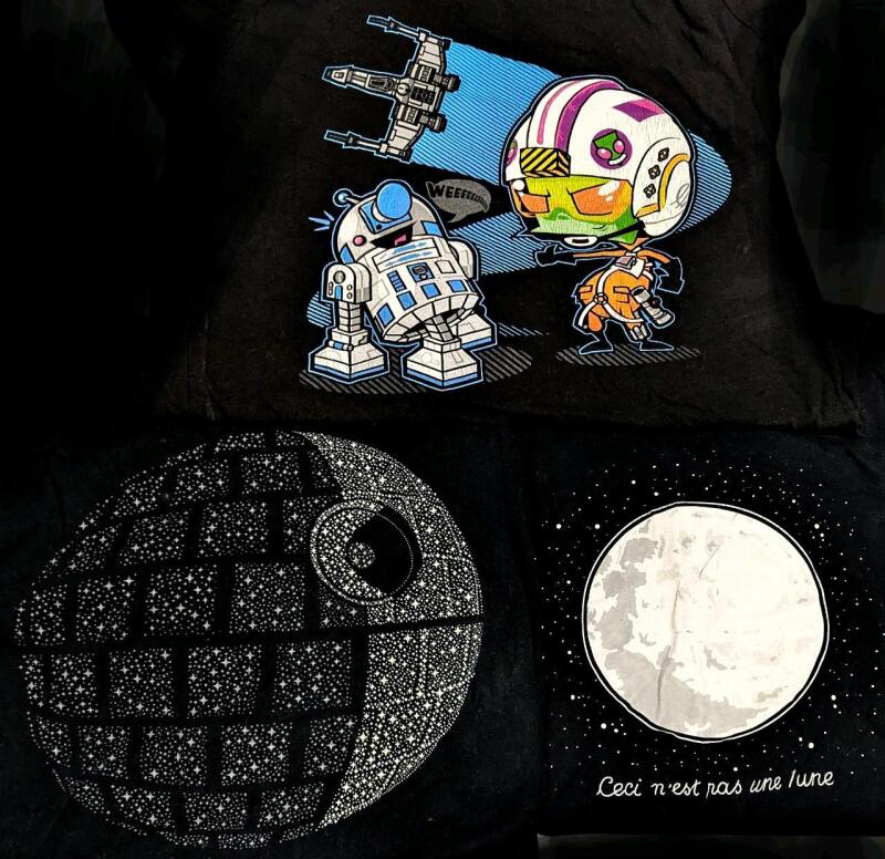 3 Size XXL Women's / LG Men's Star Wars (Including Glow in the Dark Death Star) Graphic T-Shirts (See Desc)