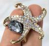 Brilliant AB Rhinestone Starfish Brooch With Nestled Faceted Stone & Sailing Ship Brooches, Up To 1.8" Long - 2