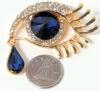 Striking Lacrimae Teardrop Rhinestone Eye of Horus Long Lashes Brooch, 1 75" Across - 2