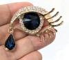 Striking Lacrimae Teardrop Rhinestone Eye of Horus Long Lashes Brooch, 1 75" Across - 4