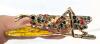 Neat Large Multicolor Rhinestone Grasshopper on Enameled Leaf Brooch, 2.8" Long - 2