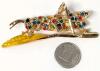 Neat Large Multicolor Rhinestone Grasshopper on Enameled Leaf Brooch, 2.8" Long - 3