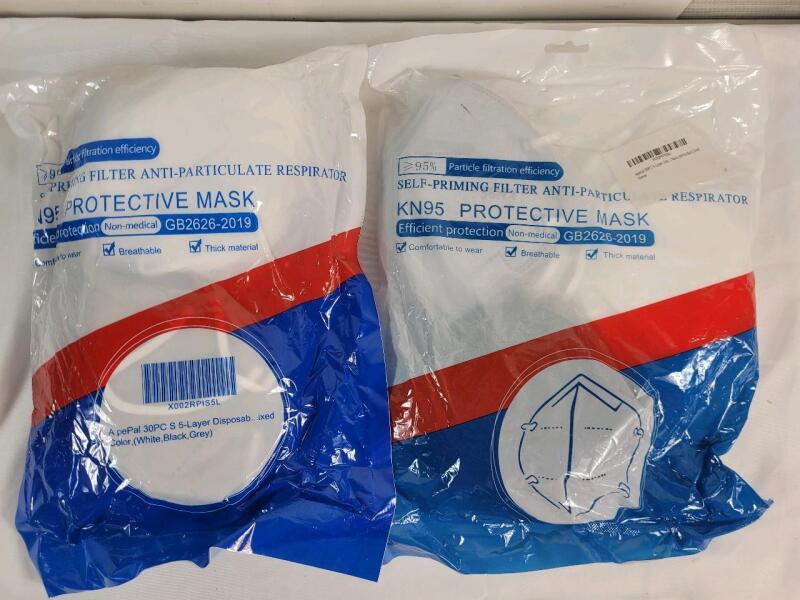 Sixty (60) New KN95 5-Layer Protective Masks . Two (2) Sealed Packs , 30 Per Pack
