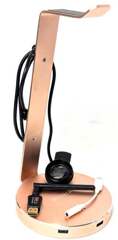 Satechi Aluminum Gaming Headset Stand / USB Hub, USB-C To AUX Corded Headphone Adapter, Anewish AC600 Wifi Adapter & Clip-On Phone Camera Magnifier, Stand 11" Tall, USB Hub Tested For Power & Connectivity, WiFi Adapter Untested
