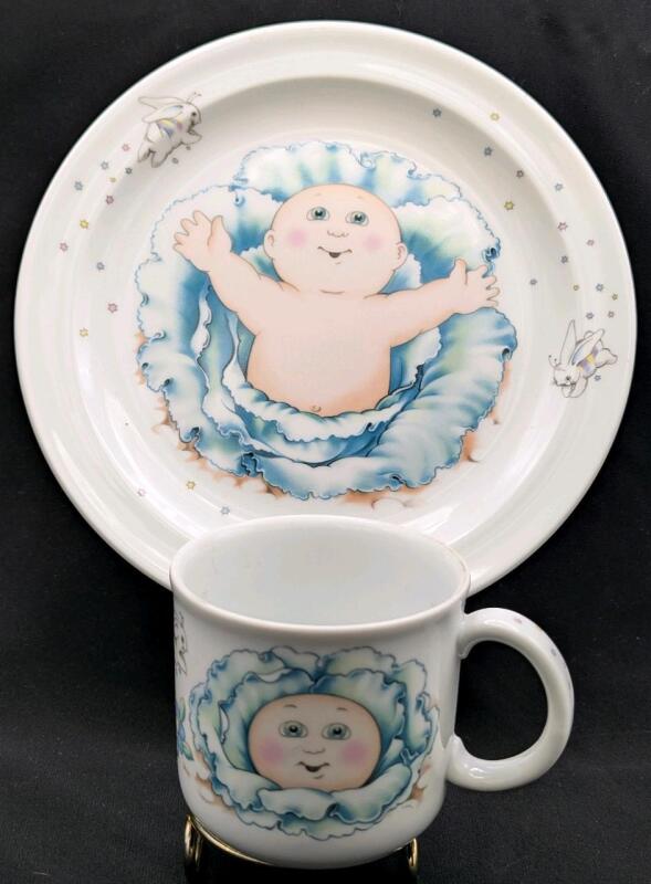 Vintage 1984 CABBAGE PATCH KIDS Kids Matching Plate & Mug by Royal Worcester, Plate 8" Diameter, No Chips or Cracks