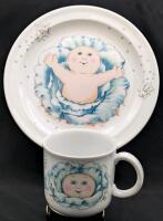 Vintage 1984 CABBAGE PATCH KIDS Kids Matching Plate & Mug by Royal Worcester, Plate 8" Diameter, No Chips or Cracks