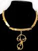 3 Pieces Signed Vintage Jewelry: Scrollwork Initial "P" Choker Necklace 14", Erwin Pearl Chunky Rounded Link Bracelet 7.25" & CORO Bow Brooch Missing Pin Catch (Pictured) 2" Long - 2