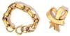 3 Pieces Signed Vintage Jewelry: Scrollwork Initial "P" Choker Necklace 14", Erwin Pearl Chunky Rounded Link Bracelet 7.25" & CORO Bow Brooch Missing Pin Catch (Pictured) 2" Long - 3