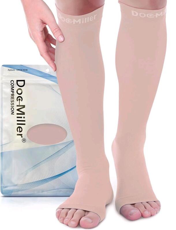 New Doc Miller Open Toe Compression Socks 8-15 mmHg , Size Medium - Calf Size 11.5 - 13.5