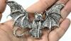For Cat Lovers! Dangling Cat Corded Necklace, Large Gothic Bat-Winged Cat Brooch (3.75" Across) & Open Curled Cat Ring (Fits Size 8 Easily) - 5