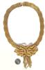 Striking Vintage 1940s Mesh Scalloped Collar Necklace With Slide-In Box Clasp, High Polish, Bulket-End Braided Dangles, 16" Long - 2